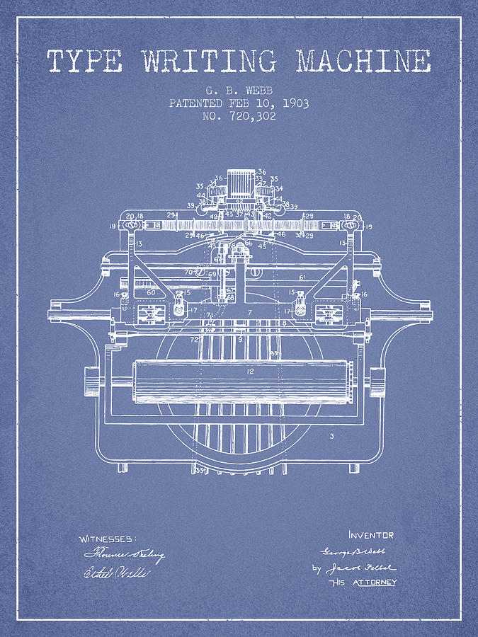 Vintage Digital Art - 1903 Type writing machine patent - Light Blue by Aged Pixel