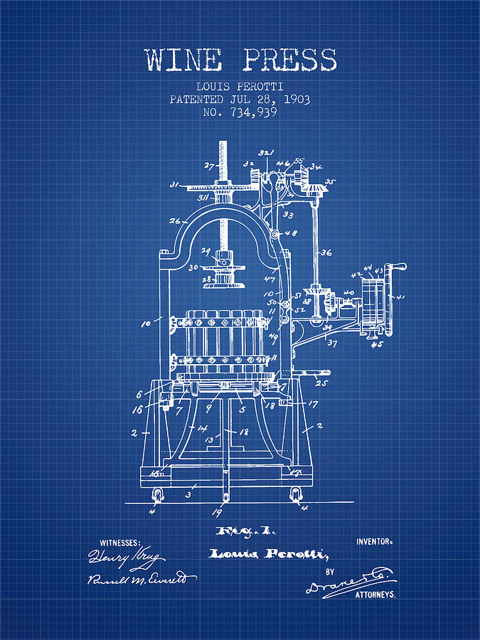 1903 Wine Press Patent - Blueprint 02 Digital Art