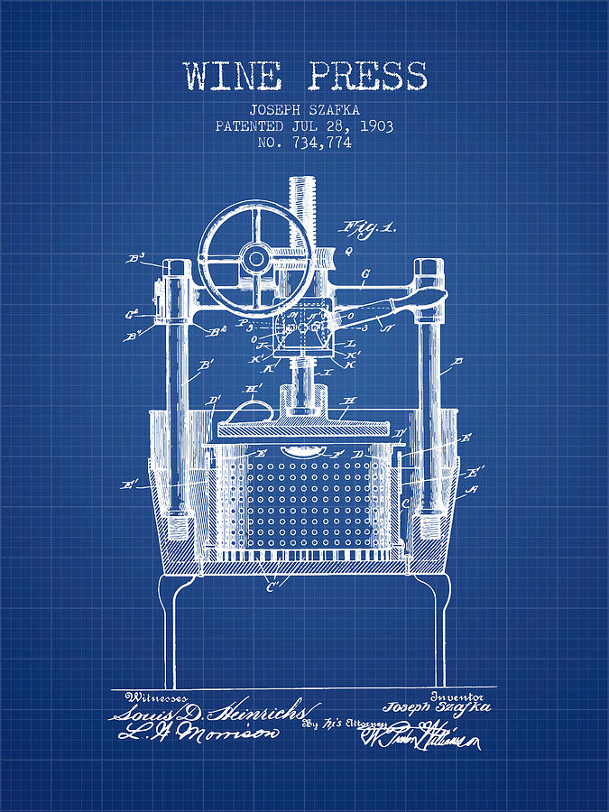 1903 Wine Press Patent - Blueprint Digital Art