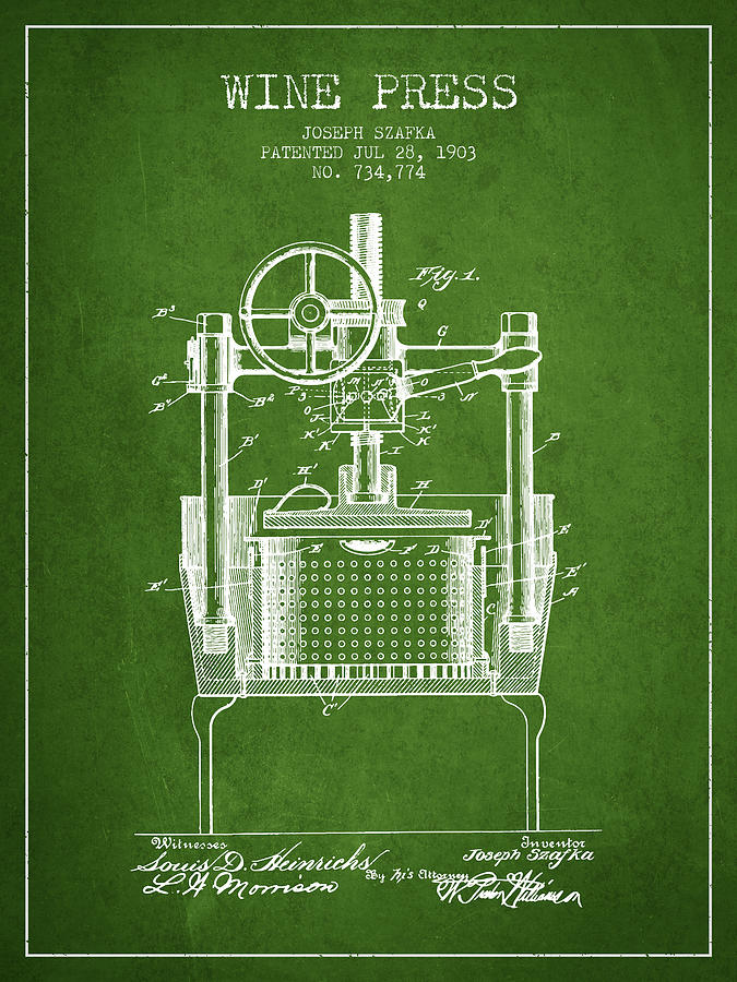 1903 Wine Press Patent - Green Digital Art