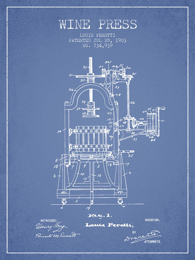 1903 Wine Press Patent - Light Blue 02 Digital Art
