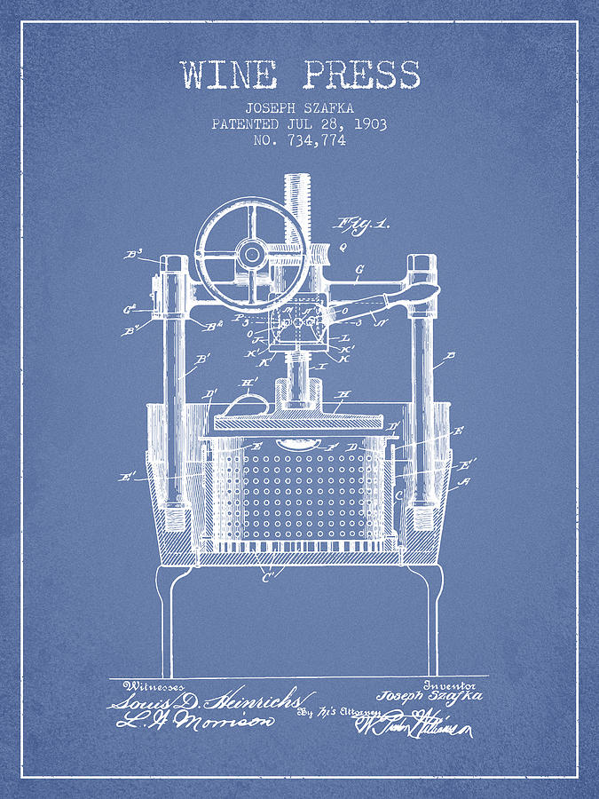 1903 Wine Press Patent - Light Blue Digital Art