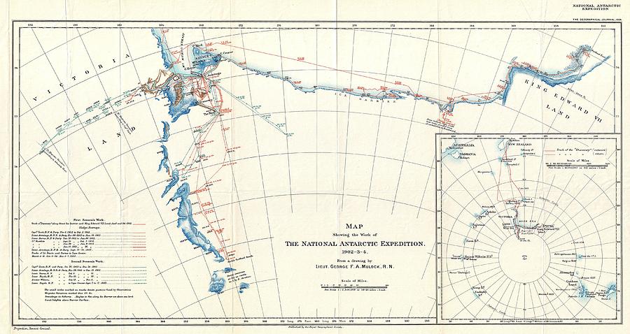 1904 Antarctic Expedition Map of Victoria Land and King Edward VII Land Antarctica  Photograph by Paul Fearn