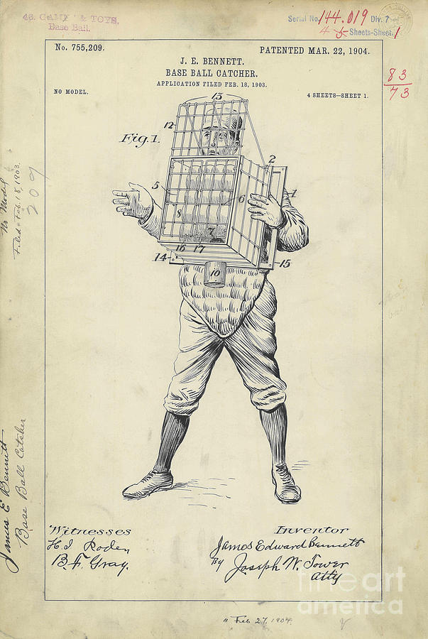 Pete Rose Photograph - 1904 Baseball Catcher Patent by Jon Neidert