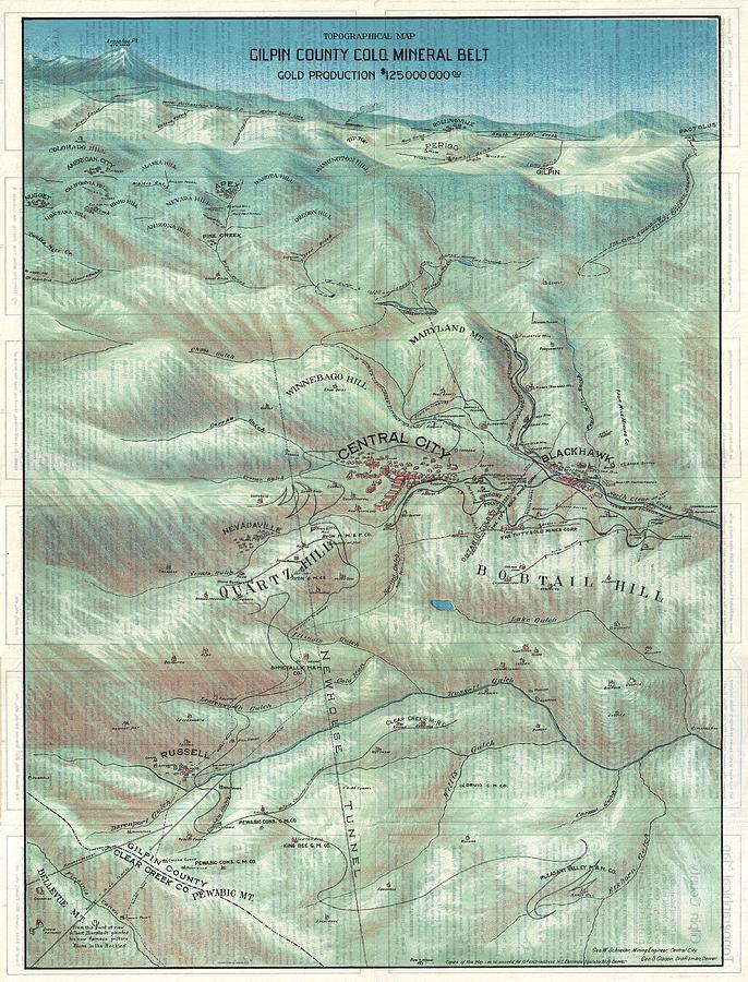 1904 Clason Map or View of the Gilpin Colorado Gold and Mineral Belt  Photograph by Paul Fearn