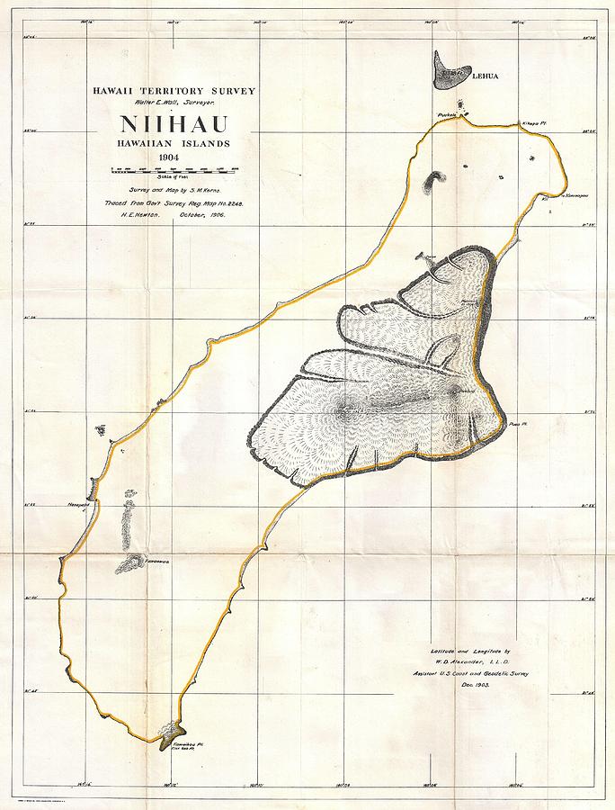 1904 Land Office Map of Niihau Hawaii  Photograph by Paul Fearn