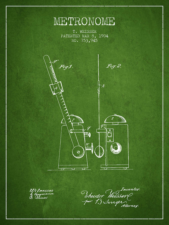 1904 Metronome Patent - Green Digital Art