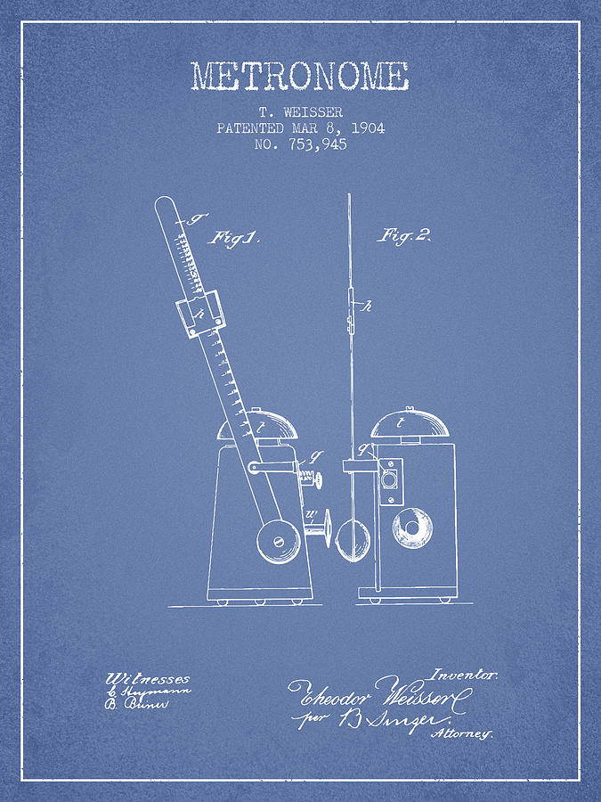 1904 Metronome Patent - Light Blue Digital Art