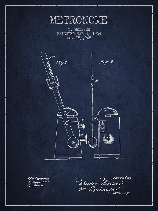 1904 Metronome Patent - Navy Blue Digital Art