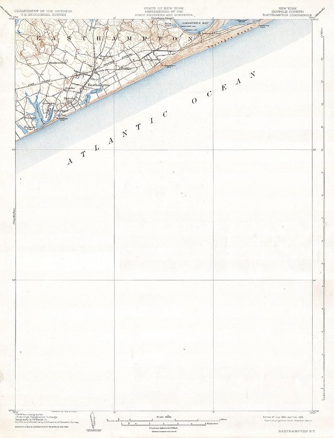1904 USGS Map of Easthampton Long Island New York  Photograph by Paul Fearn