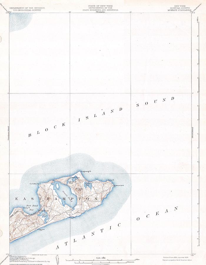 1904 USGS Map of Long Island New York  Montauk  Easthampton Photograph by Paul Fearn