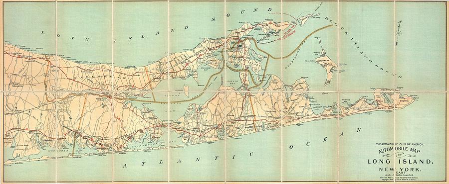 1905 Automobile Club Map of Suffolk County Long Island  Photograph by Paul Fearn