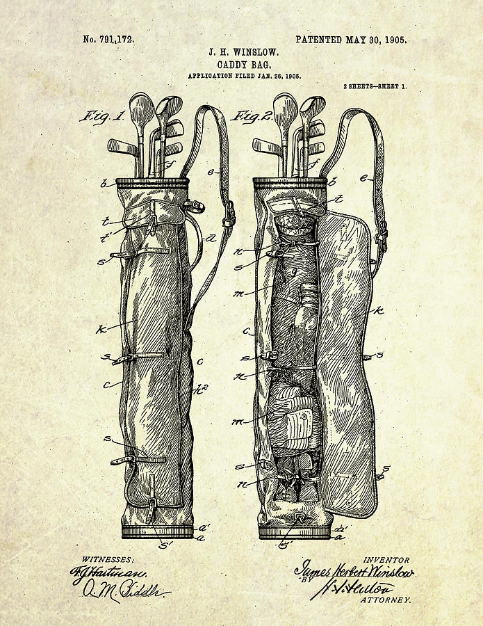 1905 Caddy Bag Patent Art S.1 Digital Art by Gary Bodnar