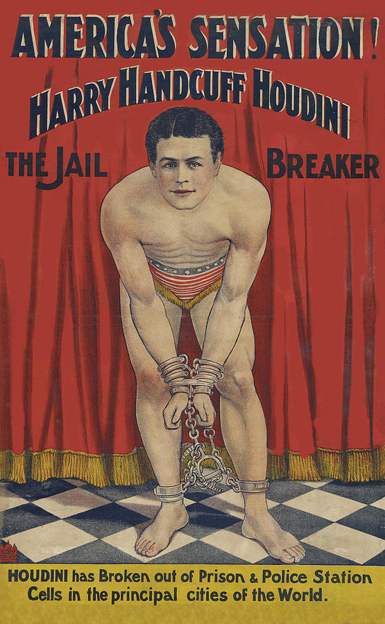 1905 Harry Handcuff Houdini No Enhancement Drawing by Movie Poster Prints