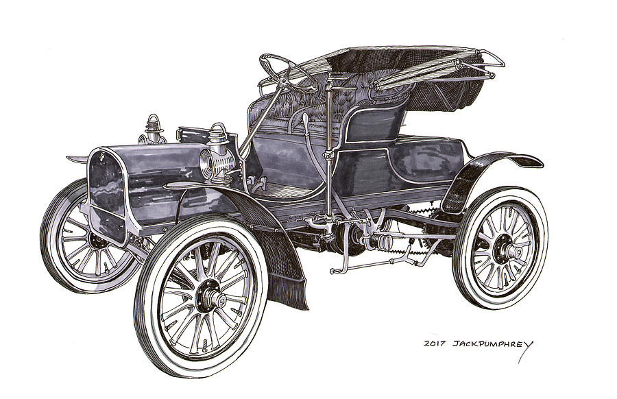 1906 Knox Runabout Drawing by Jack Pumphrey