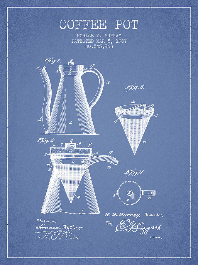 1907 Coffee Pot Patent - Light Blue Digital Art