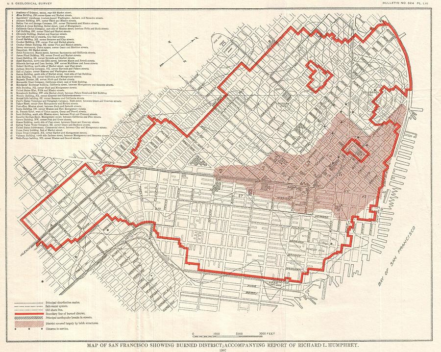 1907 Geological Survey Map of San Francisco after 1906 Earthquake  Photograph by Paul Fearn