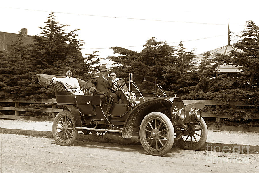 1907 Photograph - 1907 Oldsmobile  Runabout in Pacific Grove circa 1908 by Monterey County Historical Society