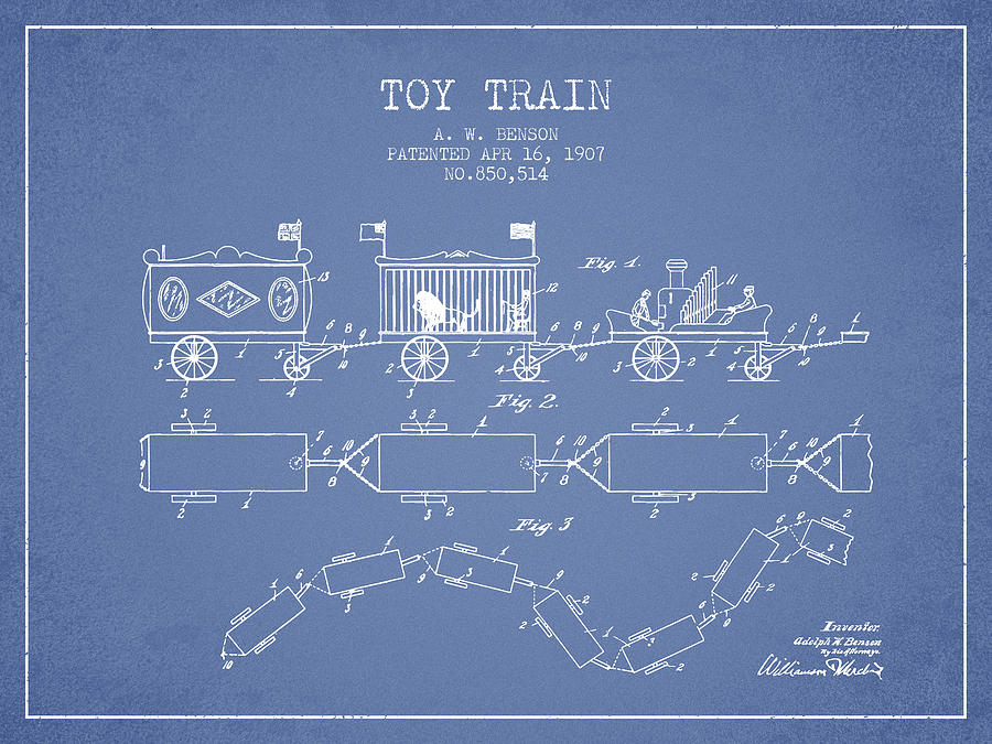 1907 Toy Train Patent - Light Blue Digital Art