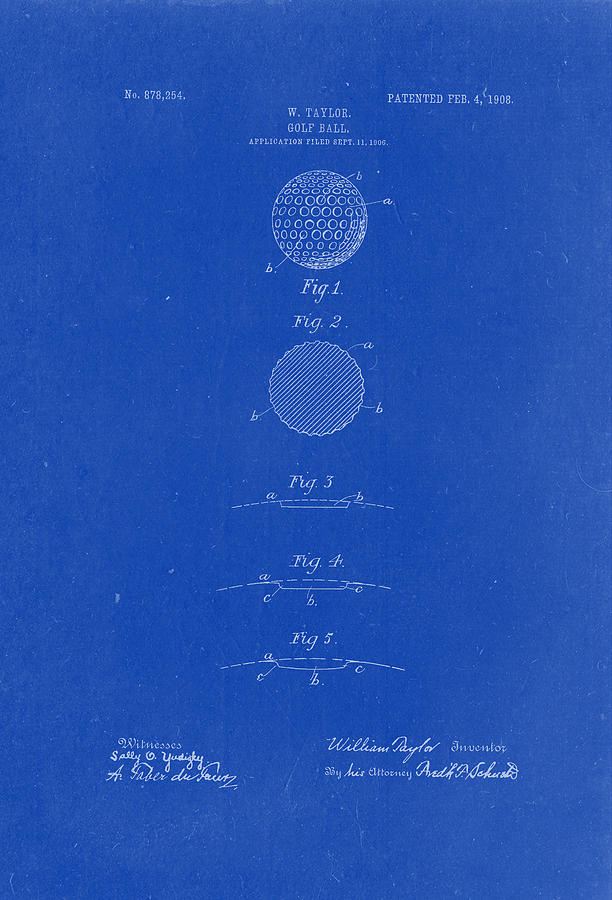 Vintage Drawing - 1908 Golf Ball Patent Drawing Blueprint by Patently Artful
