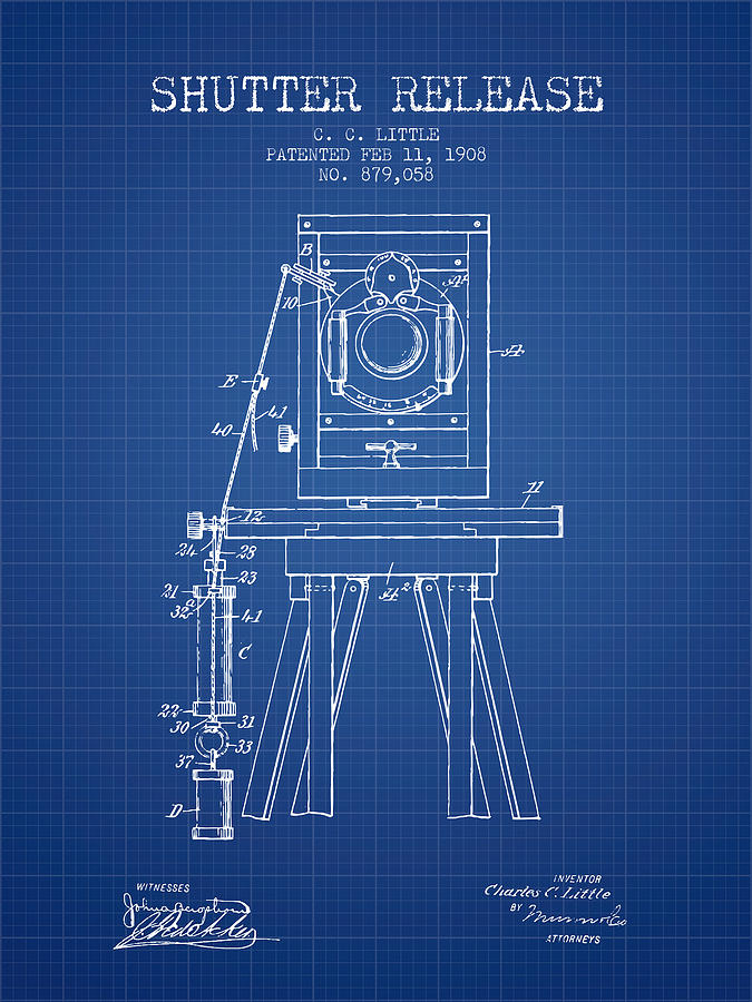 Vintage Digital Art - 1908 Shutter Release Patent - Blueprint by Aged Pixel