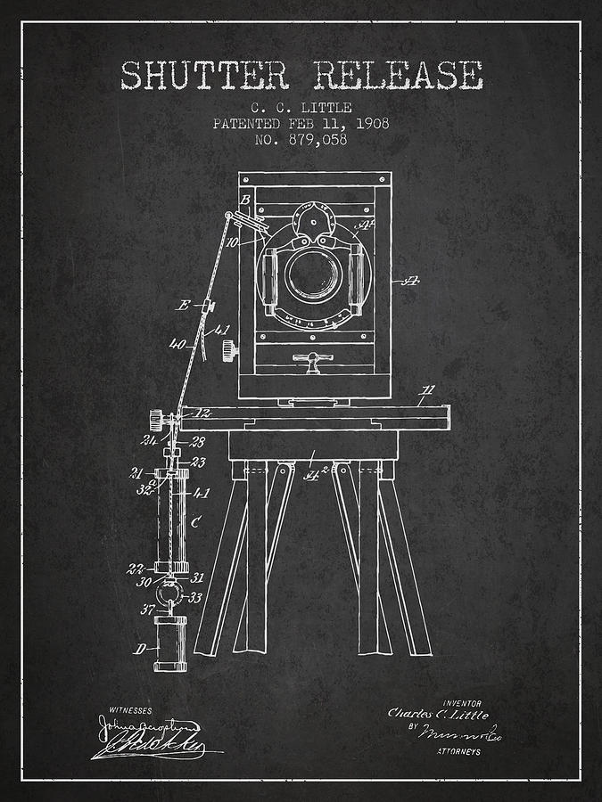 Vintage Digital Art - 1908 Shutter Release Patent - Charcoal by Aged Pixel