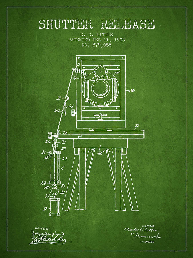 Vintage Digital Art - 1908 Shutter Release Patent - Green by Aged Pixel