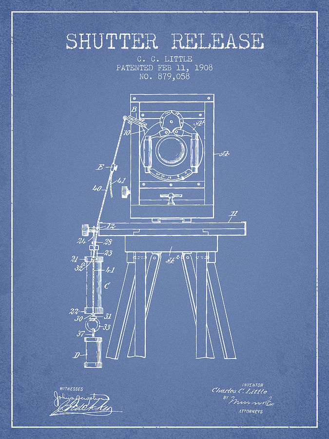 Vintage Digital Art - 1908 Shutter Release Patent - Light Blue by Aged Pixel