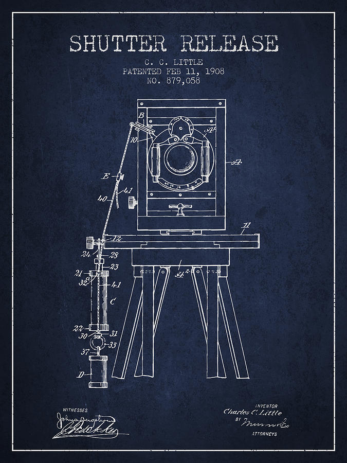 Vintage Digital Art - 1908 Shutter Release Patent - Navy Blue by Aged Pixel