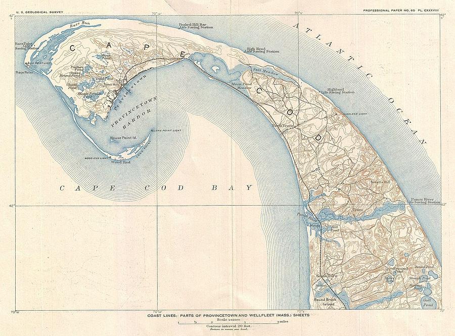 1908 US Geological Survey Map of Provincetown Cape Cod Massachusetts Photograph by Paul Fearn