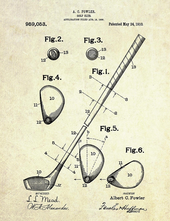 1909 Golf Club Patent Art Digital Art by Gary Bodnar