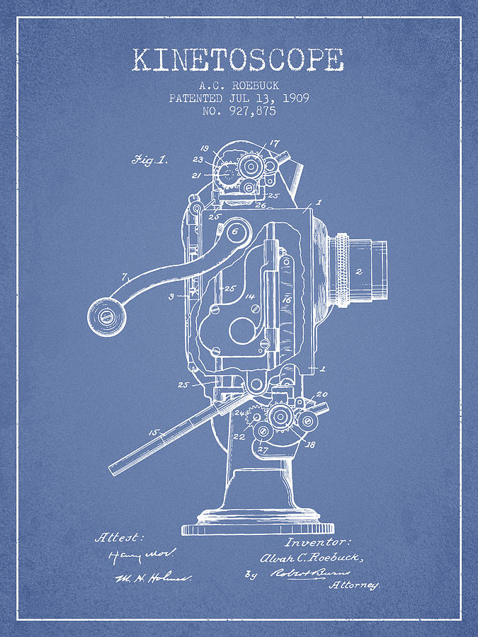 1909 Kinetoscope Patent - Light Blue Digital Art
