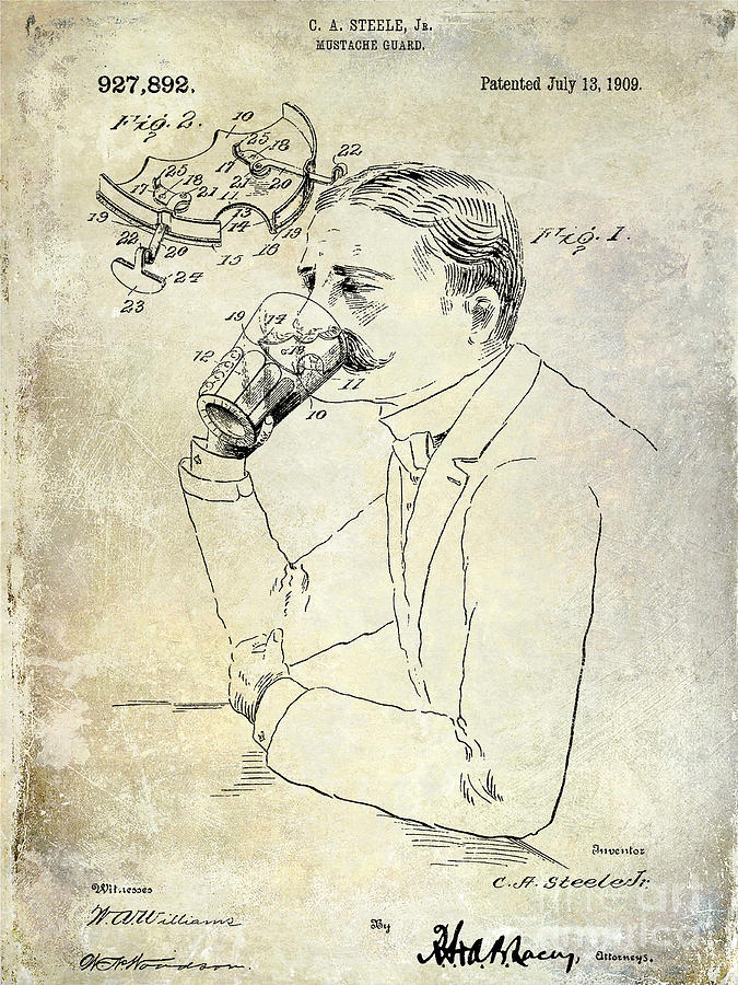 Beer Photograph - 1909 Mustache Guard Patent by Jon Neidert