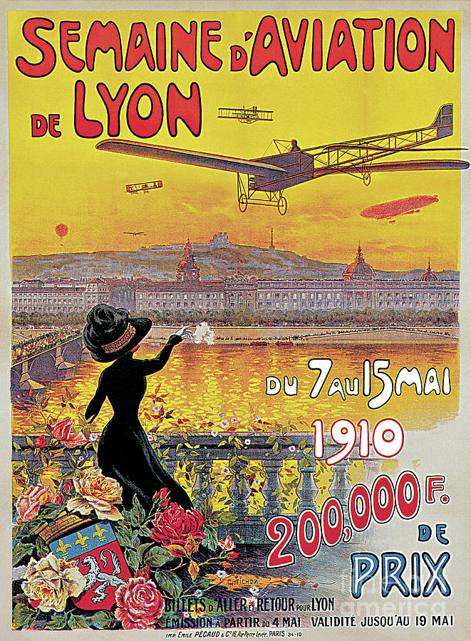 1910 Aviation week Lyon France Drawing by Heidi De Leeuw