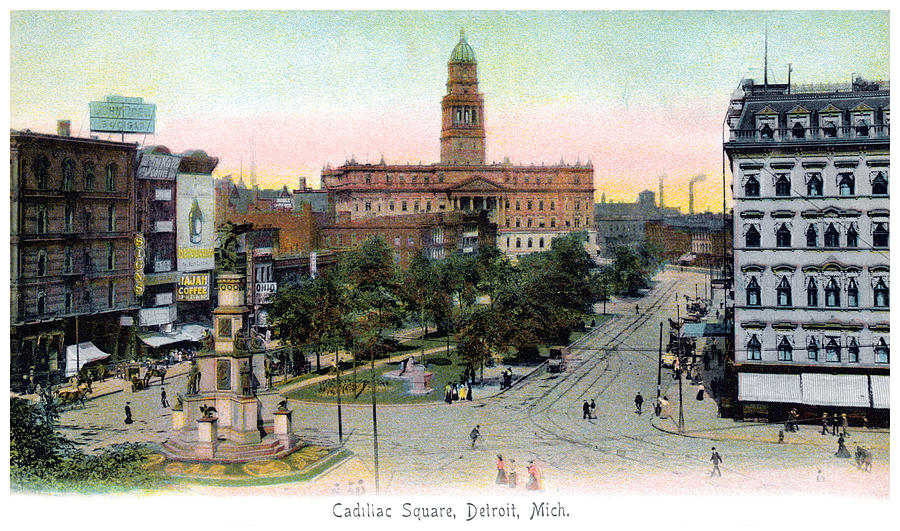 1910 Cadillac Square Detroit Michigan Painting by Historic Image