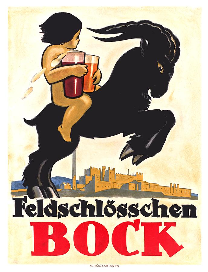 Beer Digital Art - 1910 Feldschlosschen Bock Brewery Beer Advertising Poster by Retro Graphics