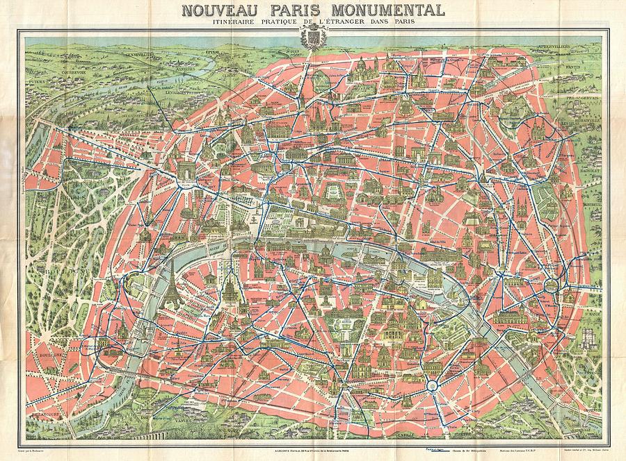 1910 Leconte Monument Map of Paris France Photograph by Paul Fearn