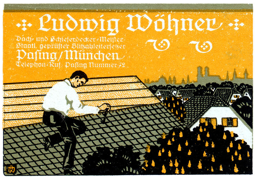 1910 Munich Roof Repair Advertisement Painting by Historic Image