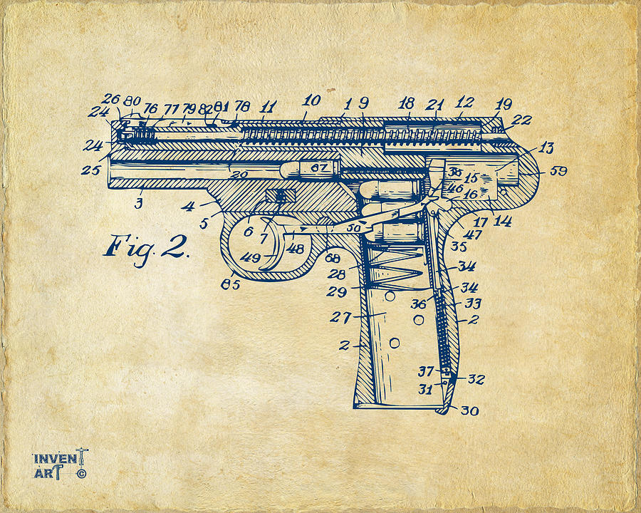 1911 Automatic Firearm Patent Minimal - Vintage Digital Art by Nikki Marie Smith