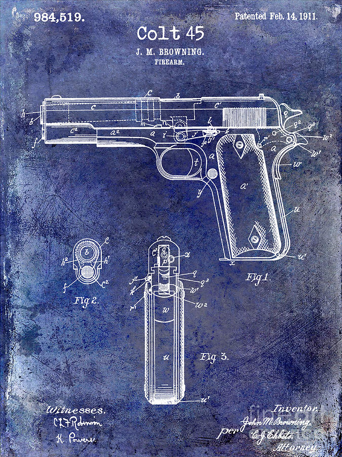 Pistol Photograph - 1911 Colt 45 Firearm Patent by Jon Neidert