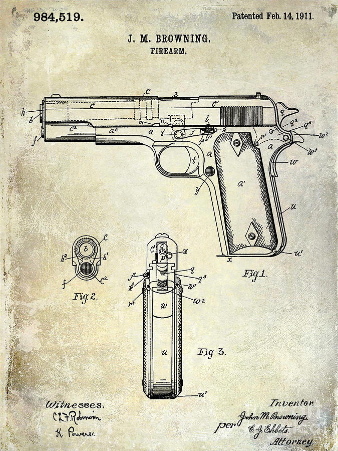 Pistol Photograph - 1911 Firearm Patent by Jon Neidert
