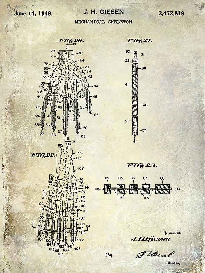 Skeleton Photograph - 1911 Mechanical Skeleton Patent by Jon Neidert