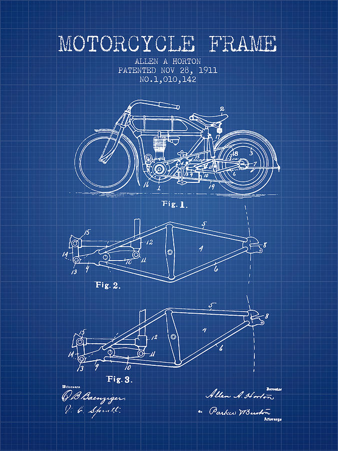 1911 Motorcycle Frame Patent - Blueprint Digital Art