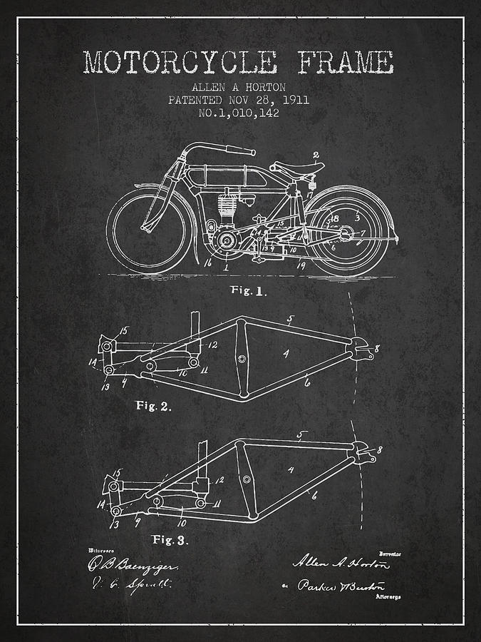 1911 Motorcycle Frame Patent - charcoal Digital Art by Aged Pixel 1911 Motorcycle Frame Patent - charcoal Digital Art by Aged Pixel