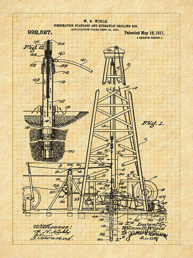1911 Oil Well Patent Drawing by Barry Jones