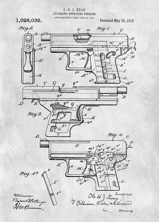 1912 Automatic Handgun Drawing by Dan Sproul