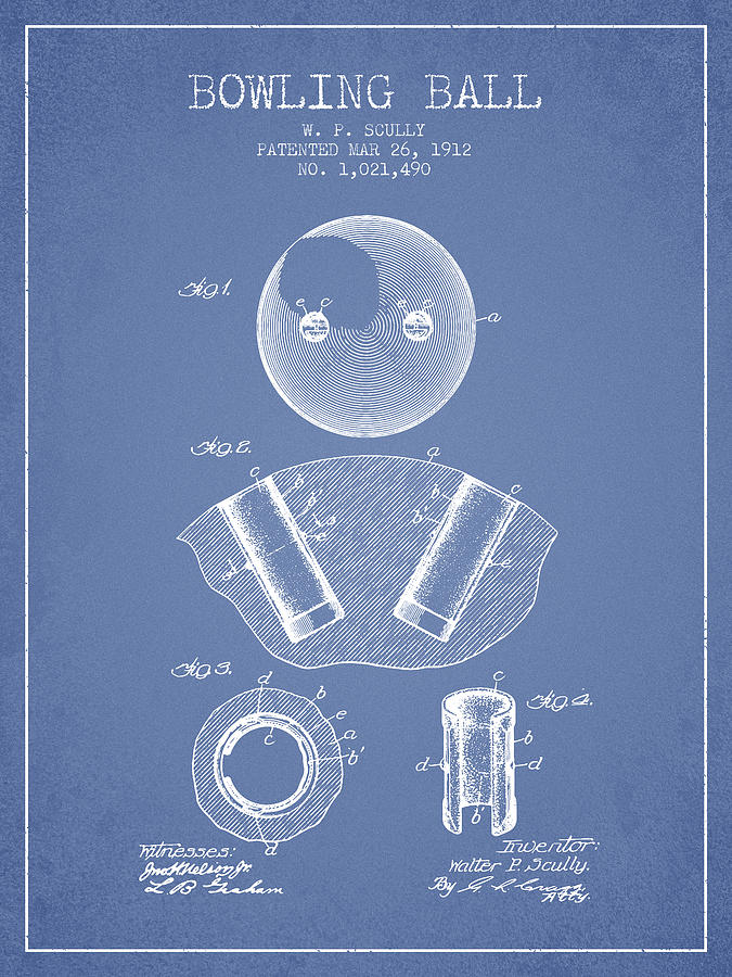 1912 Bowling Ball Patent - Light Blue Digital Art