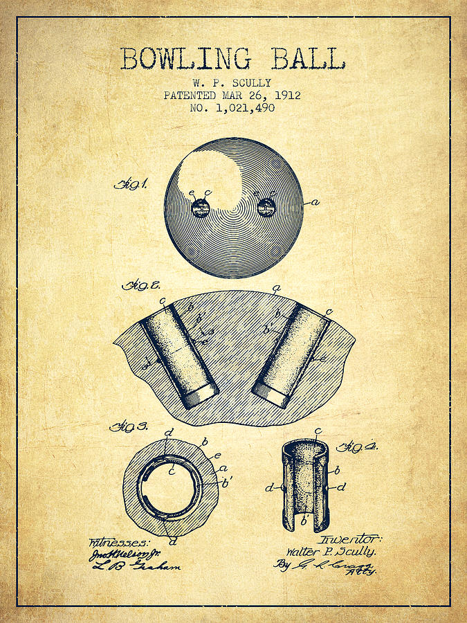 Bowl Digital Art - 1912 Bowling Ball Patent - Vintage by Aged Pixel