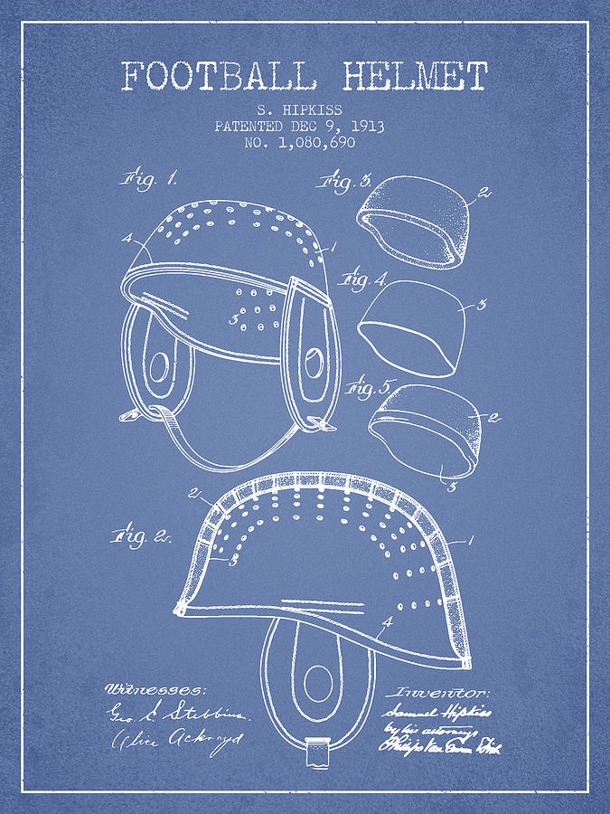 1913 Football Helmet Patent - Light Blue Digital Art