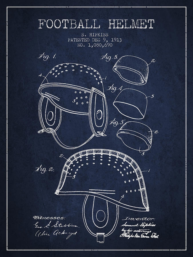 1913 Football Helmet Patent - Navy Blue Digital Art
